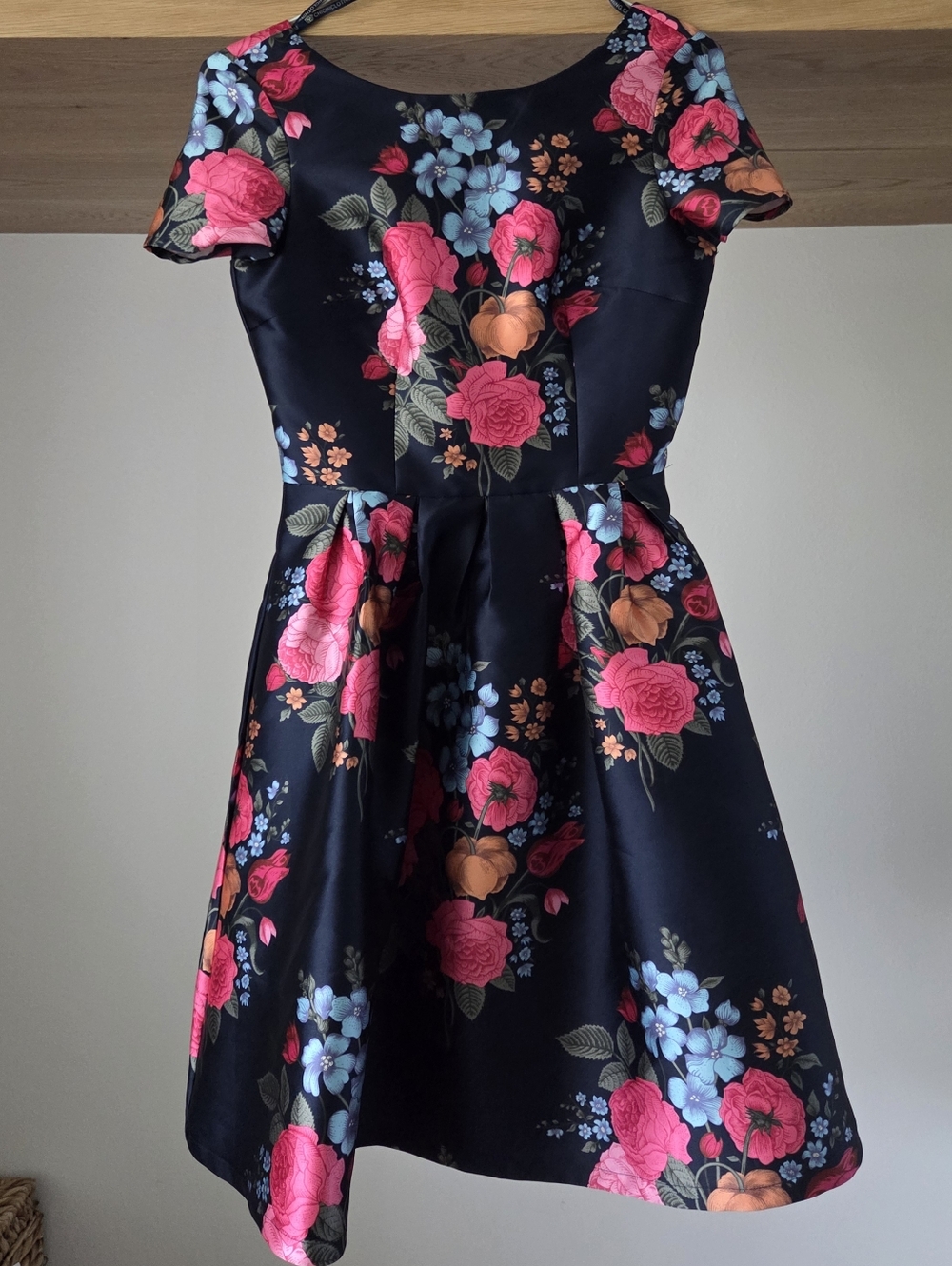 Chi Chi London Navy Floral Party Dress with Pink & Blue Blooms
